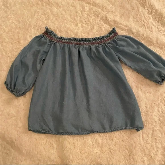 Harper Heritage Off Shoulder Blue Chambray Peasant Top Womens M Medium 3/4 Slv - Picture 6 of 6